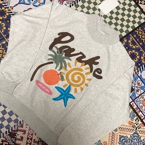 Parke Heather Grey mock Neck pullover with Miami Tropical print size XXL